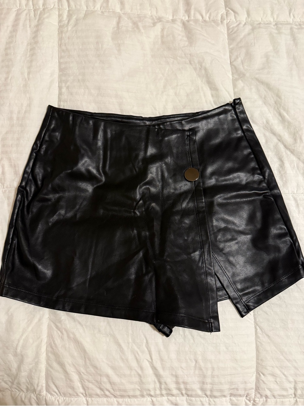 Haute Monde Black Faux Leather Skort with Wrap Detail